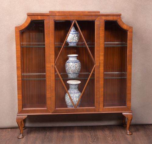 Quality Art Deco Walnut Display Cabinet