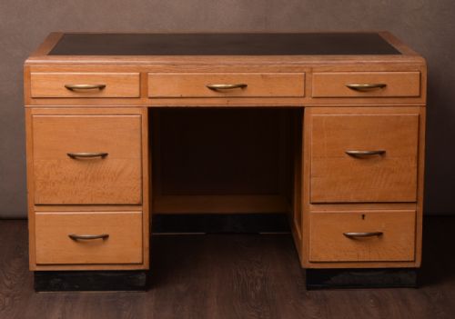 Art Deco Bleached Oak Pedestal Writing Desk