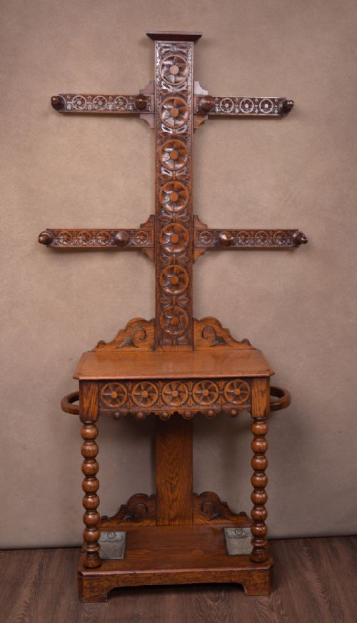 Unusual Carved Oak Victorian Hall Stand