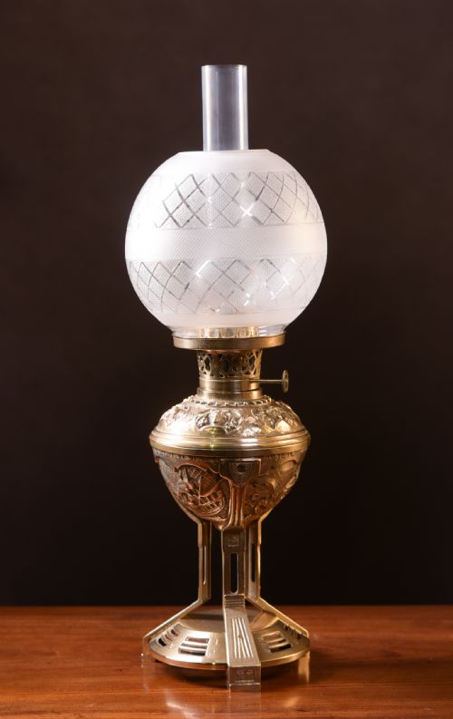 An Unusual Cast Brass Arts and Crafts Paraffin Oil Lamp
