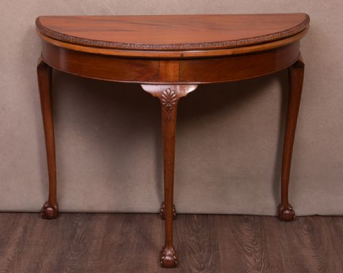 Edwardian Mahogany Demi Lune Turn Over Card Table
