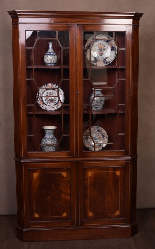 Fabulous Over Sized Edwardian Inlaid Mahogany Corner Cabinet