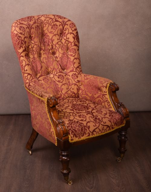 Elegant Victorian Rosewood Upholstered Arm Chair