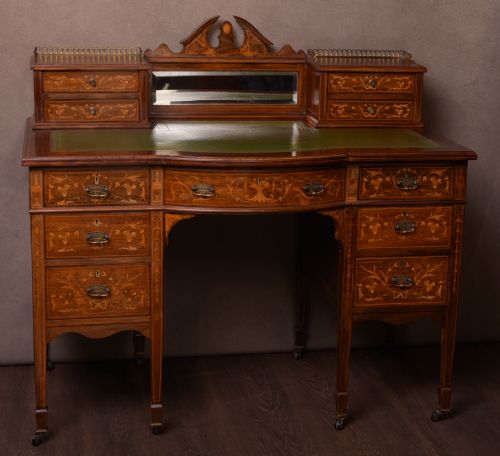 Edwardian Sheridan Revival Rosewood Marquetry Knee Hole Desk