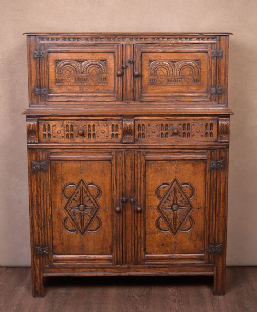 Neat Carved Oak Sideboard