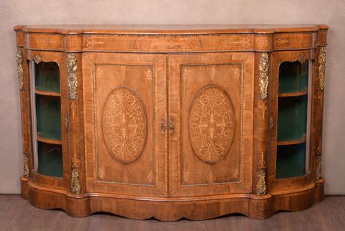 Superb Victorian Marquetry Inlaid Burr Walnut 4 Door Credenza