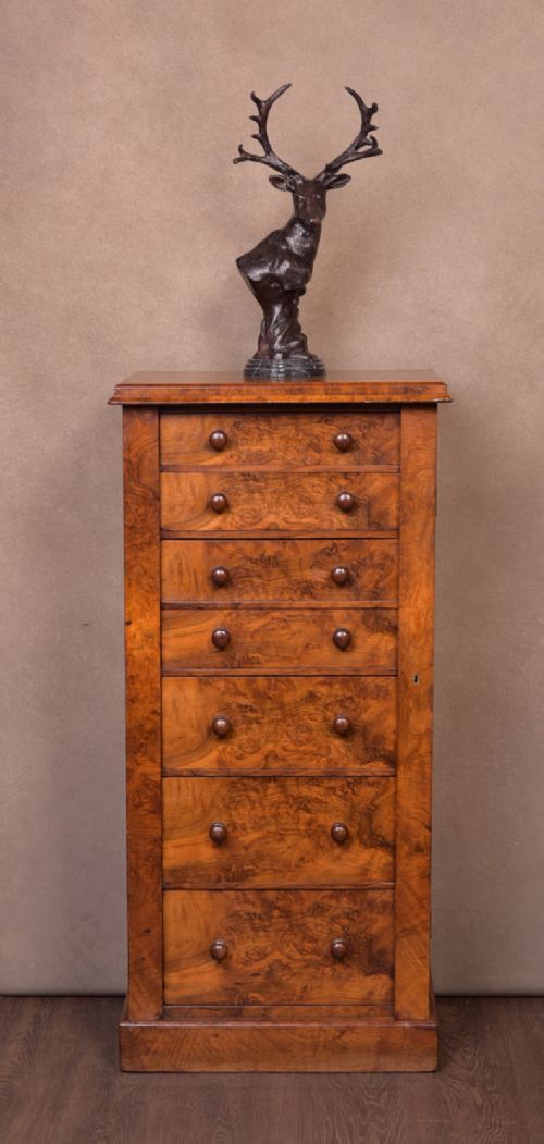 Fabulous Victorian Burr Walnut Secretaire Wellington Chest