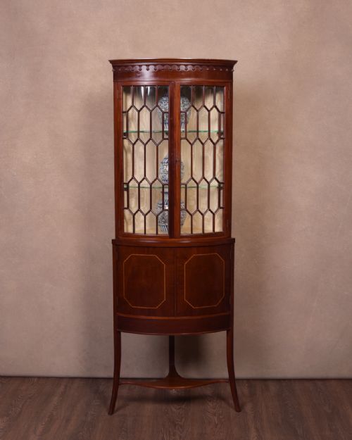 Quality Edwardian Inlaid Bow Front Corner Cabinet