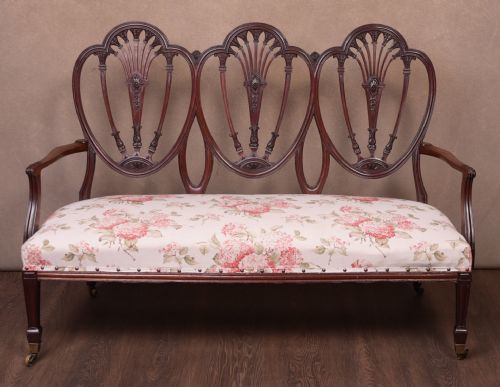 Edwardian Mahogany Hepplewhite Revival Settee