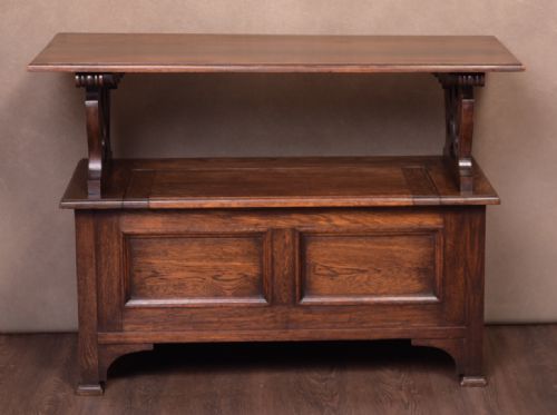 Edwardian Arts and Crafts Oak Monks Bench by Justice of Dundee