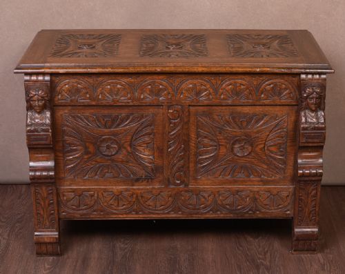 Carved Oak Blanket Storage Box