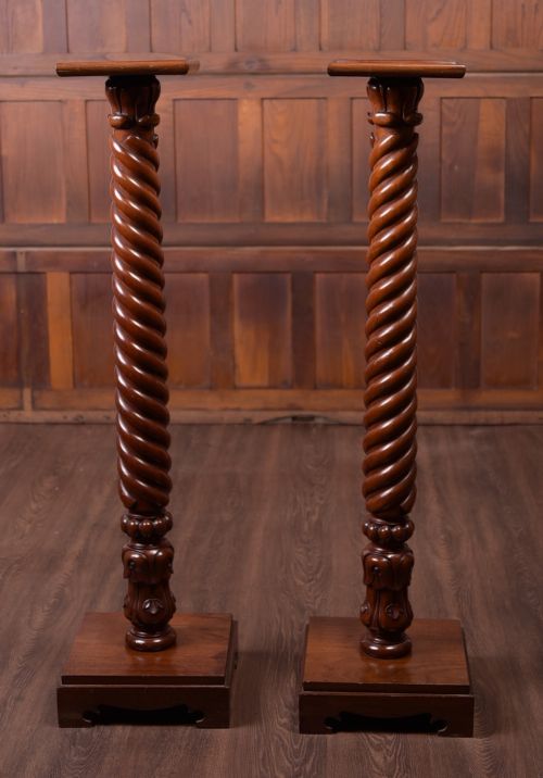 Pair or Victorian Mahogany Torchiere Stands