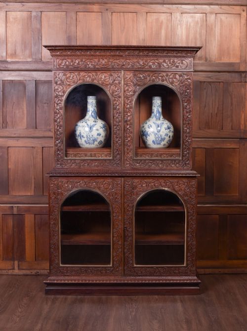 Superb Carved Colonial Wood 2 Part Cabinet