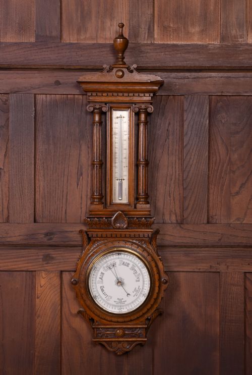 Impressive Carved Oak Victorian Aneroid Barometer