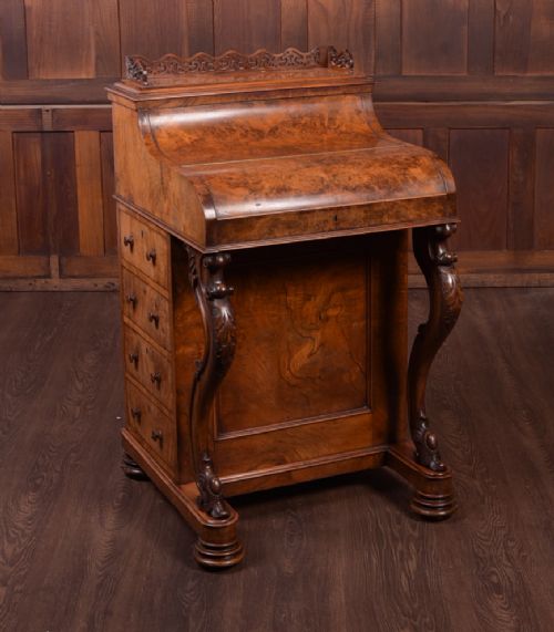 Superb Victorian Burr Walnut Piano Top Pop Up Davenport