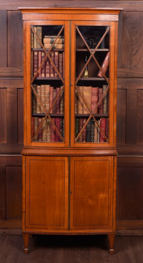Edwardian Satinwood 2 Part Bowfront Dwarf Bookcase