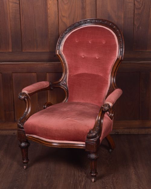 Superb Victorian Carved Walnut Button Back Arm Chair
