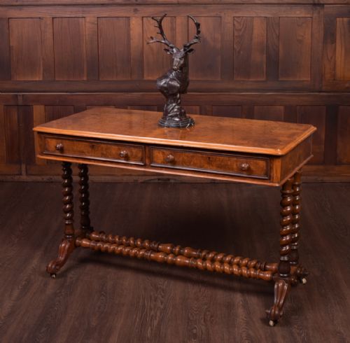 Quality Victorian Burr Walnut Barley Twist Stretchered Side Table