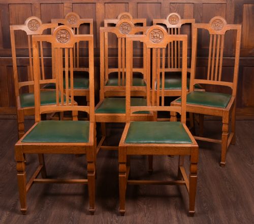 Set of 8 Oak Arts and Crafts Dining Chairs