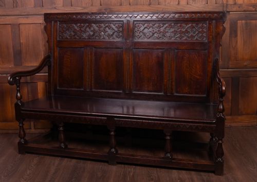 Handsome 19th Century Oak Carved Settle