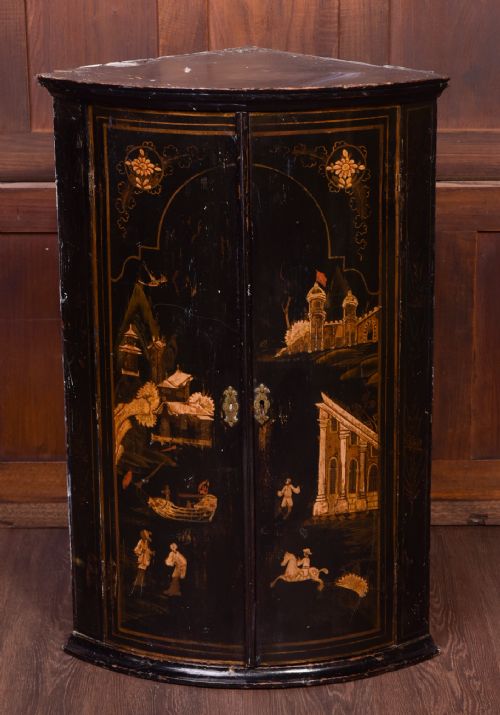 Georgian Bow Front Chinoiserie  Corner Cabinet