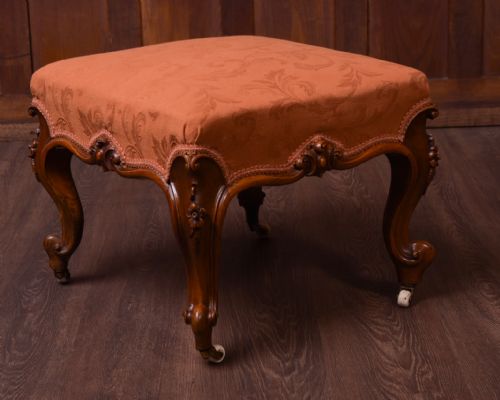 Superb Victorian Carved Walnut Cabriole Leg Stool