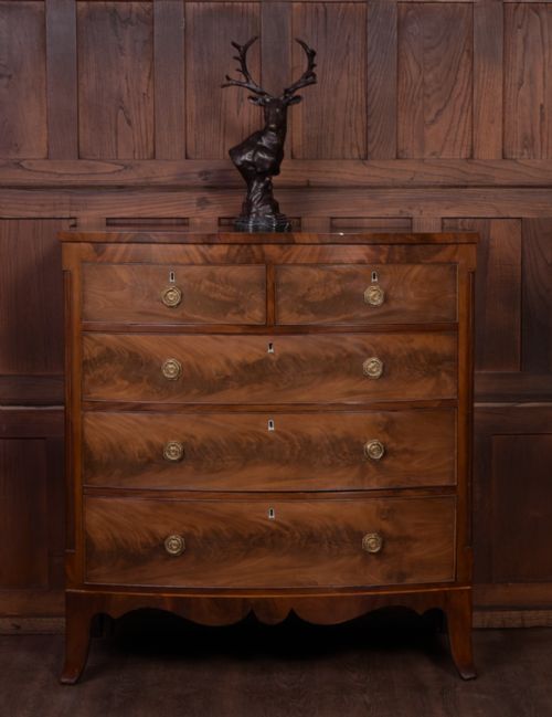 19th Century Flame Mahogany Bow Front Chest or Drawers