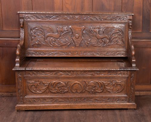 Victorian Carved Oak Hall Bench