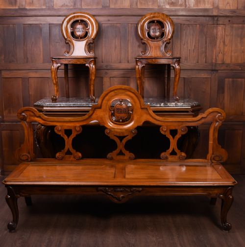 19th Century Country House Carved Walnut Hall Suite
