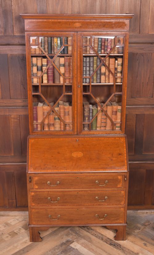 Handsome Edwardian Inlaid Mahogany Bureau Bookcase