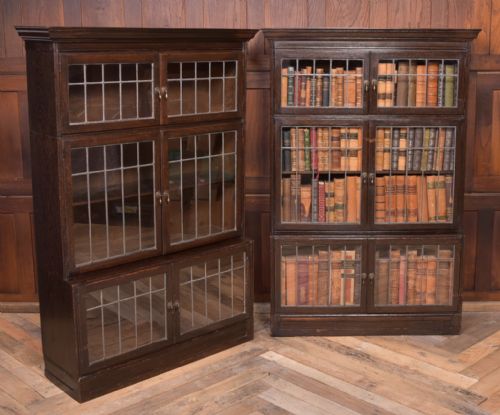 Matching Pair of Edwardian Oak Sectional Bookcases