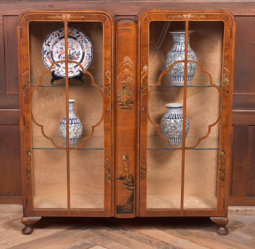 Walnut Chinoiserie Decorated Display Cabinet