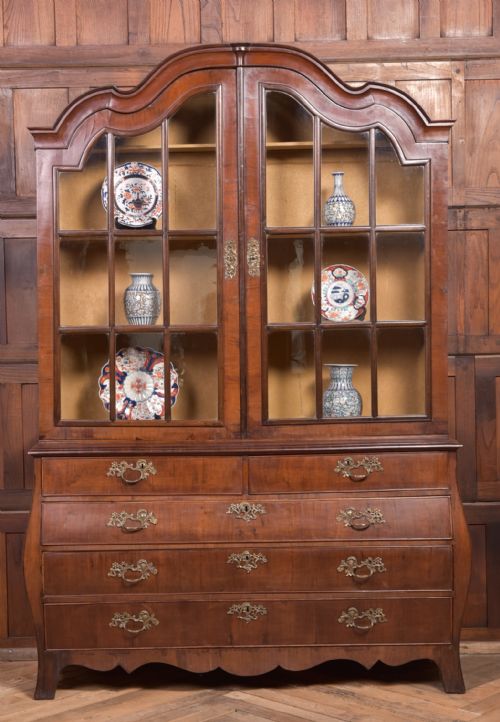 19th Century Walnut Dutch Bombe Display Cabinet