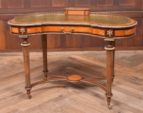 Outstanding Victorian Satinwood and Rosewood Kidney Shape Writing Desk