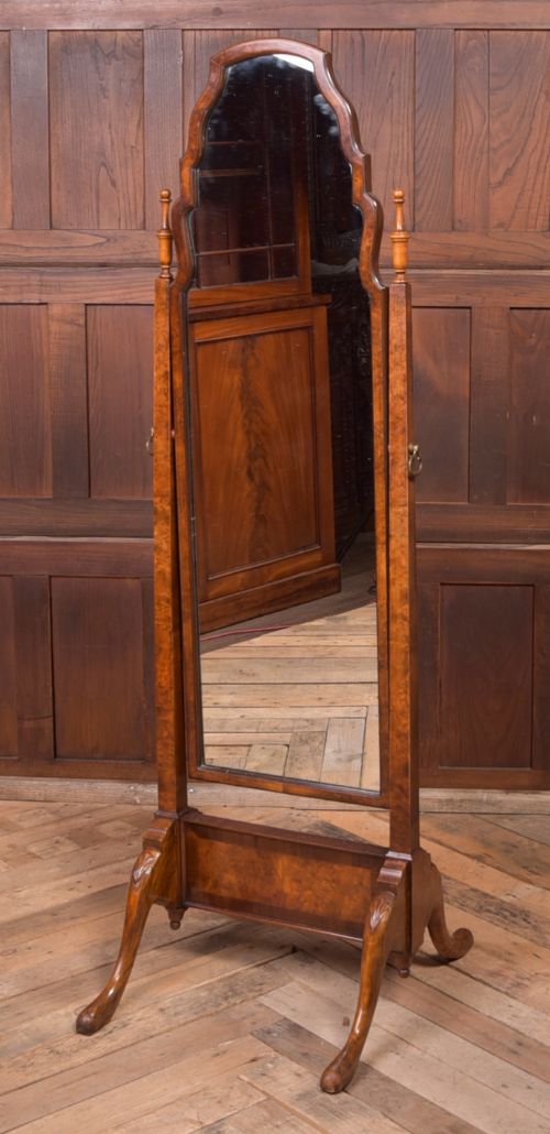 Fantastic Quality Edwardian Burr Walnut Cheval Mirror
