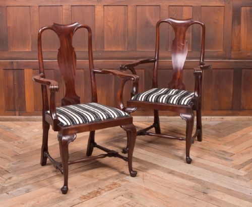 Pair Mahogany Queen Anne Style Library Chairs