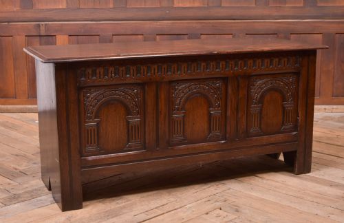 19th Century Carved Oak Blanket Box
