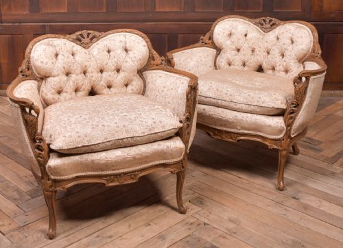 Pair of French  Carved Walnut Arm Chairs