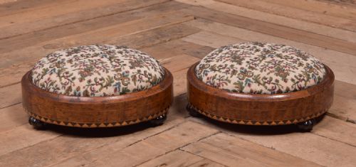Pair of Victorian  Inlaid Walnut Foot Stools