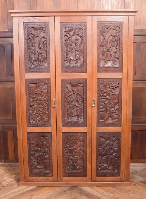 Impressive Edwardian Chinese Carved Hall Cupboard