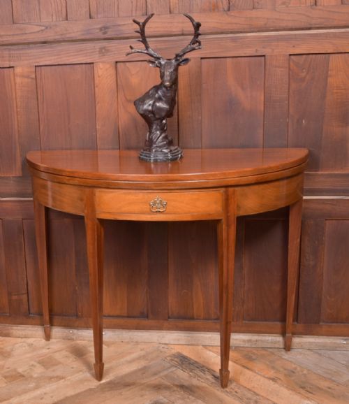 EDWARDIAN MAHOGANY FOLD OVER DEMI LUNE TEA TABLE - ADDITIONAL PHOTO 1