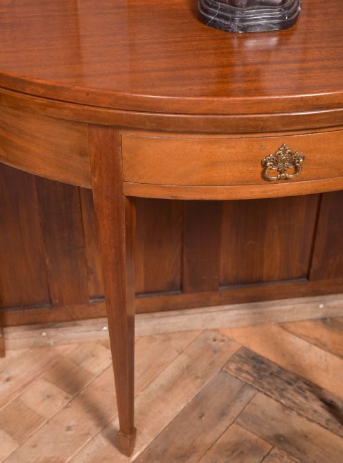 EDWARDIAN MAHOGANY FOLD OVER DEMI LUNE TEA TABLE - ADDITIONAL PHOTO 3