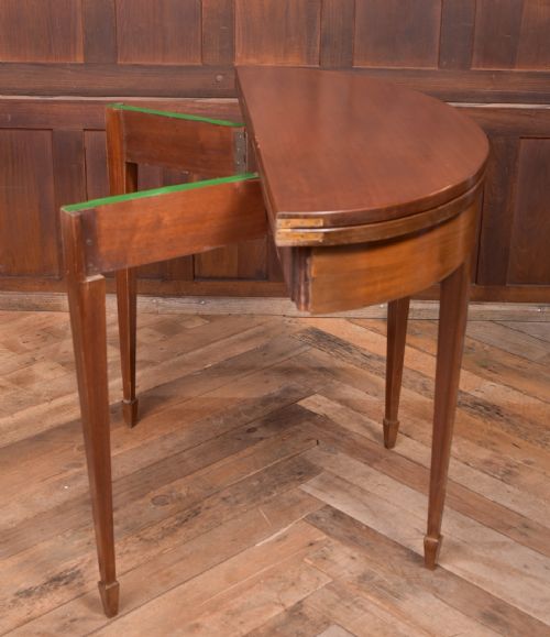 EDWARDIAN MAHOGANY FOLD OVER DEMI LUNE TEA TABLE - ADDITIONAL PHOTO 5