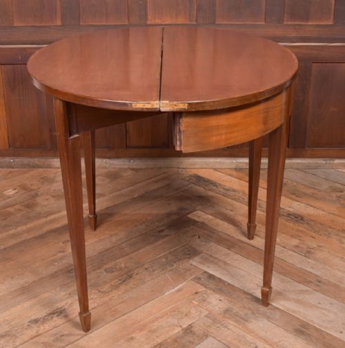 EDWARDIAN MAHOGANY FOLD OVER DEMI LUNE TEA TABLE - ADDITIONAL PHOTO 6