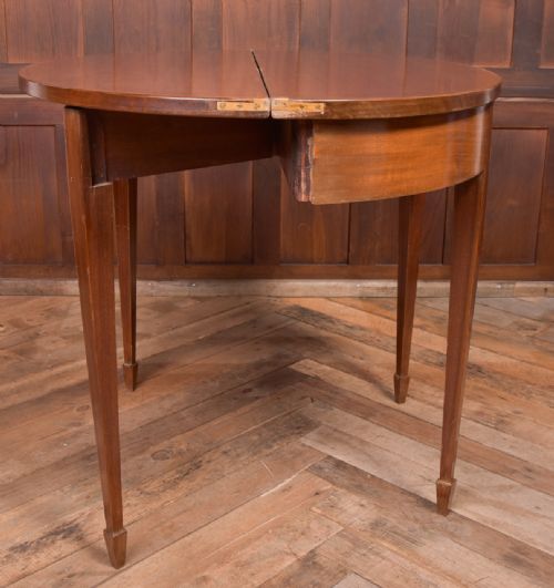 EDWARDIAN MAHOGANY FOLD OVER DEMI LUNE TEA TABLE - ADDITIONAL PHOTO 7
