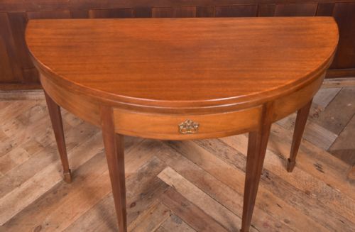 EDWARDIAN MAHOGANY FOLD OVER DEMI LUNE TEA TABLE - ADDITIONAL PHOTO 9