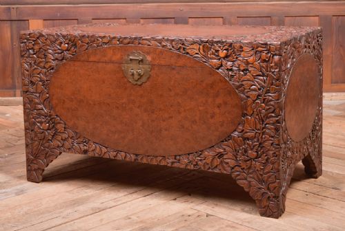 Superb 19th Century Carved Chinese Camphor Wood Box