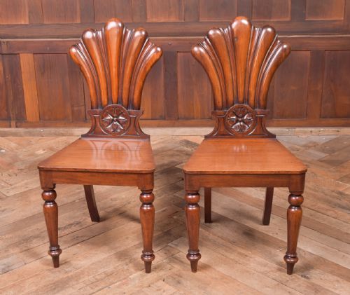 Stunning Pair of Victorian Mahogany Hall Chairs