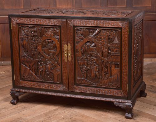 Outstanding Chinese Carved Camphor Wood Side Cabinet