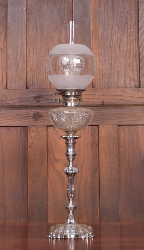 Quality Edwardian Silver Plated Oil Lamp